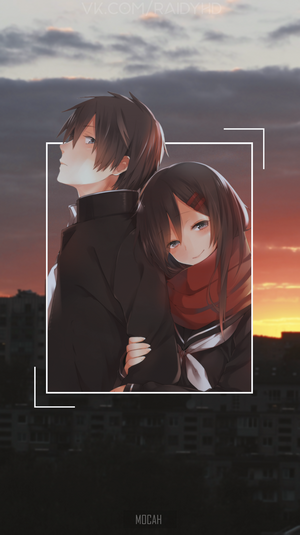 Anime Boy and Girl at Sunset Embrace