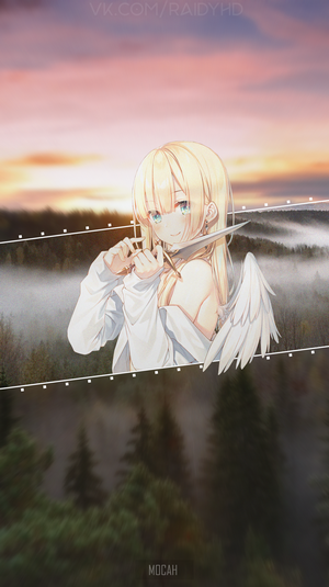 Anime girl with wings holding a knife