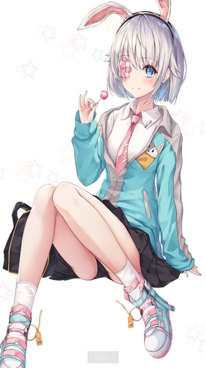 Anime girl with bunny ears and lollipop