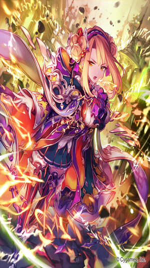 Anime girl with blonde hair in ornate dress casting magic
