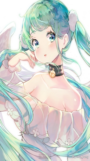 Anime Girl with Green and Blue Eyes in White Dress