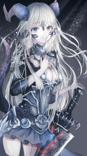 Blonde Anime Girl with Sword and Horns
