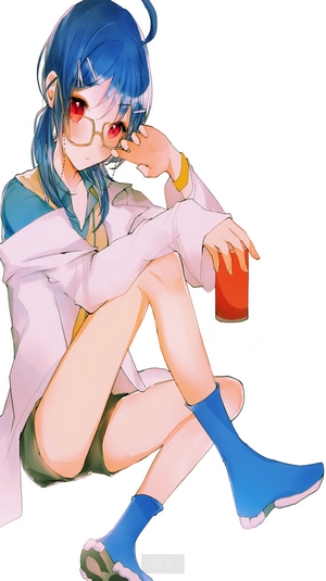 Anime girl with blue hair and red eyes from Girls Frontline