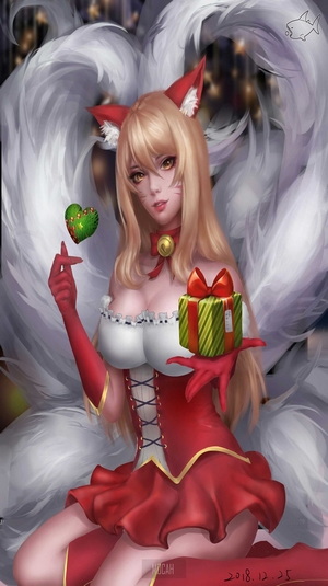Ahri from League of Legends in Christmas outfit