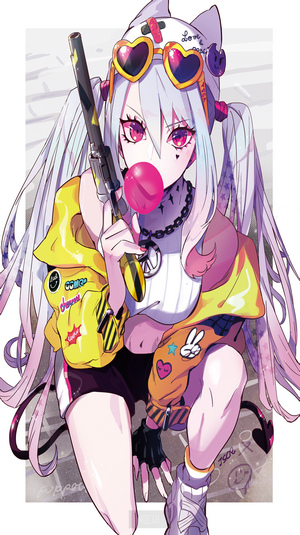 Anime Girl with Cat Ears and Gun Wearing Sunglasses