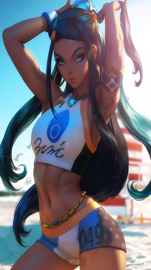 Nessa from Pokémon Sword and Shield on a beach