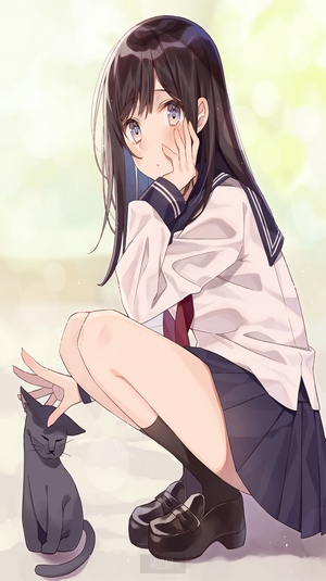 Anime Girl in School Uniform with Cat