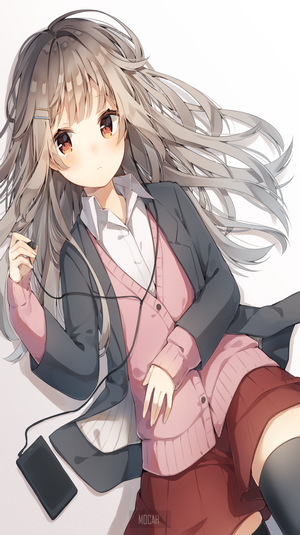 Anime Girl with Long Gray Hair in School Uniform