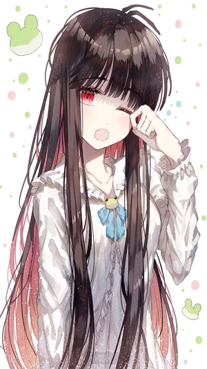 Anime girl with dark hair and red eyes