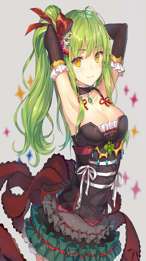 Anime girl with green hair and dress