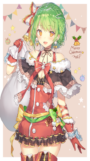 Anime girl in Christmas outfit with Santa bag