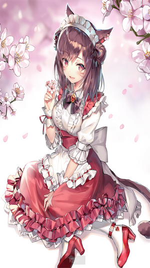 Anime cat girl maid with cherry blossoms