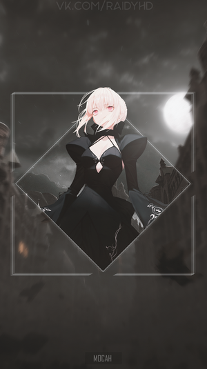 Anime girl in black dress under the moon