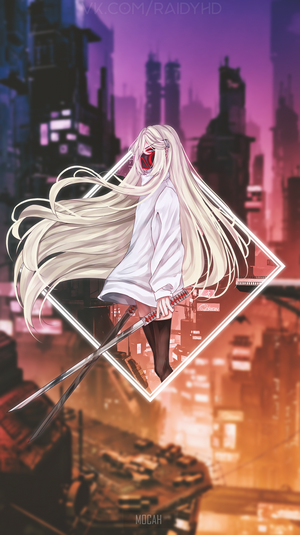 Anime Girl with Long White Hair and Sword