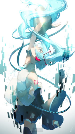 Hatsune Miku from Vocaloid with flowing cyan hair