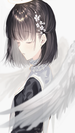 Anime girl with dark hair and wings