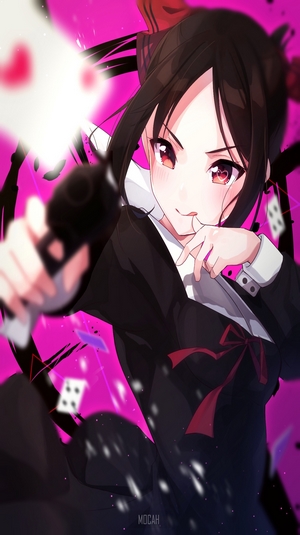 Kaguya Shinomiya from Kaguya-Sama: Love is War holding a playing card