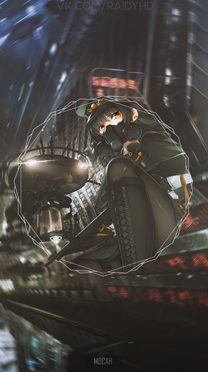 Anime girl with gas mask in cyberpunk city