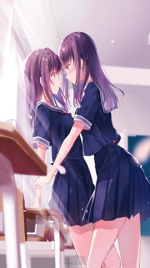 School Girl Intense Stare in Classroom
