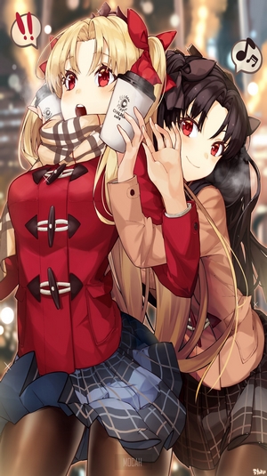 Ishtar and Ereshkigal from Fate/Grand Order with coffee
