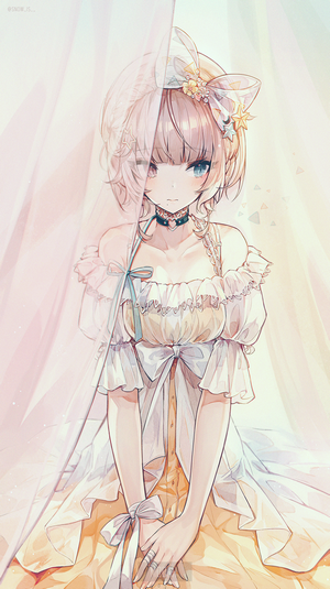 Anime girl with blonde hair and blue eyes in a dress