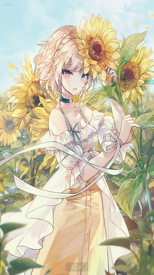 Blonde Anime Girl with Sunflowers