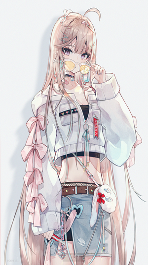 Anime girl with long blonde hair wearing sunglasses and jacket