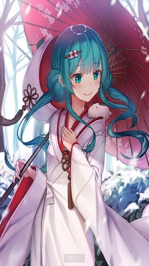 Hatsune Miku in Kimono with Umbrella