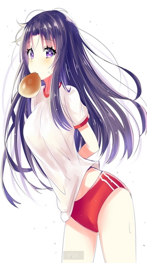 Anime Girl with Long Purple Hair and Pancake