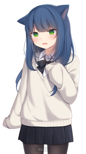 Anime Girl with Neko Ears in School Uniform