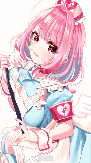 Anime girl with pink hair in nurse outfit