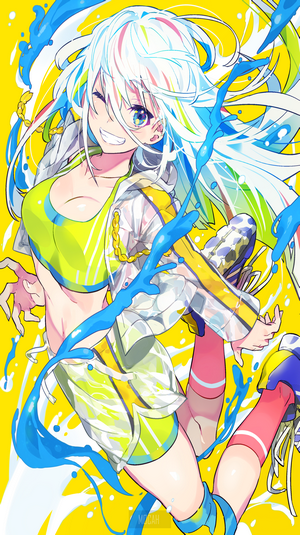 Anime girl with white hair in sportswear