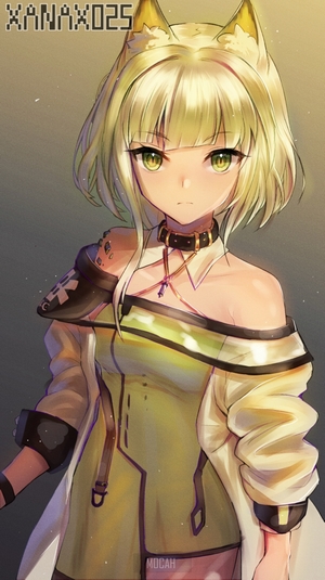 Arknights Blonde Cat Girl with Green Eyes