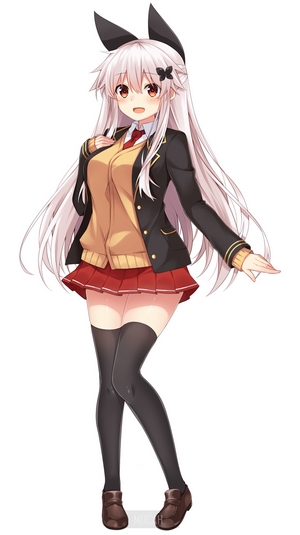 Anime girl with long white hair and cat ears