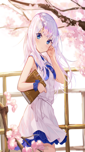 Anime Girl with Long White Hair and Blue Eyes