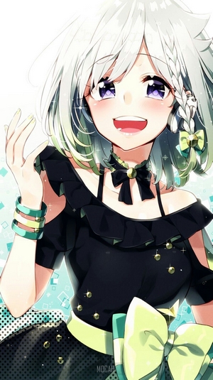 Anime girl with white hair and purple eyes