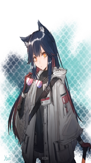 Texas from Arknights holding sunglasses