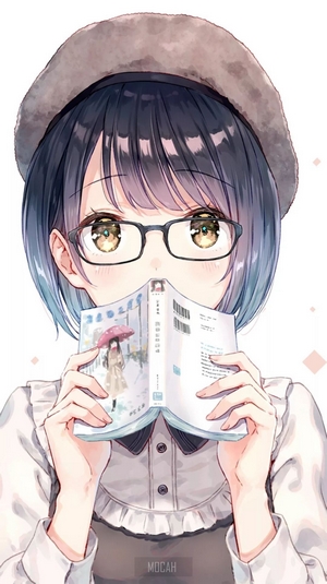 Anime Girl with Glasses Reading a Book