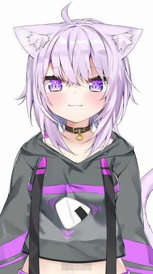 Cute Anime Girl with Purple Hair and Nekomimi