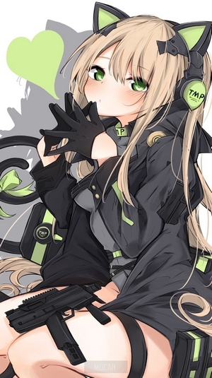 Girls Frontline Anime Girl with Nekomimi and Weapon