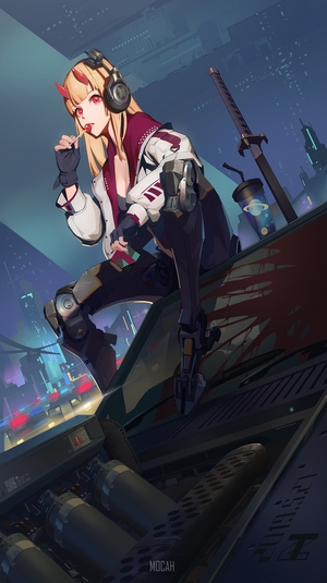 Cyberpunk Anime Girl with Katana and Headphones