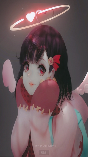 Anime girl with pink wings and halo