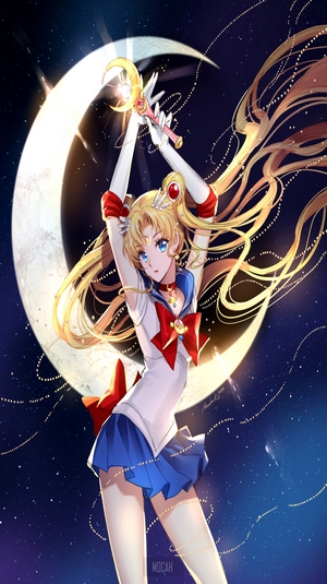 Sailor Moon with Half Moon and Starry Sky