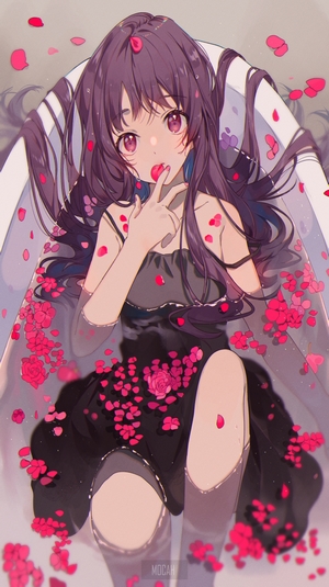 Anime girl in bathtub with rose petals