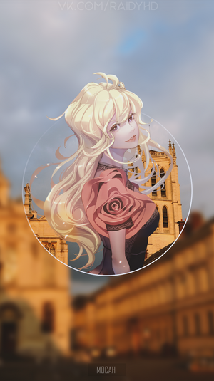 Anime girl with blonde hair and rose dress