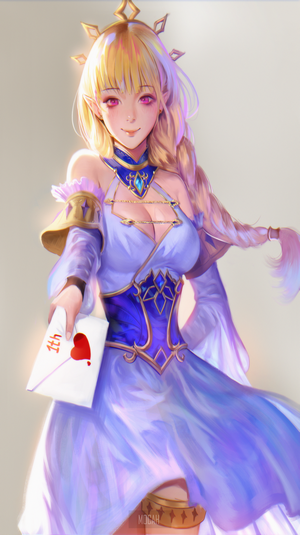 Anime Elf Girl Holding a Letter with a Heart