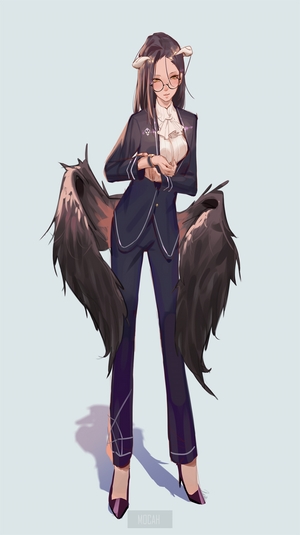 Albedo from Overlord in a suit with wings