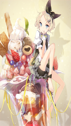 Kagamine Rin from Vocaloid in a dessert
