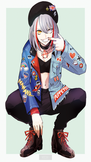 Edgy Anime Girl in Colorful Patchwork Jacket