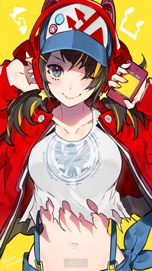 Anime girl with headphones and phone